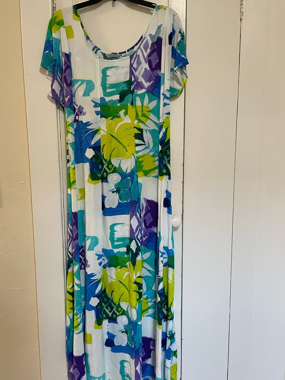 Jams World White Maxi Dress with Blue, Green & Purple Floral Print Cozumel